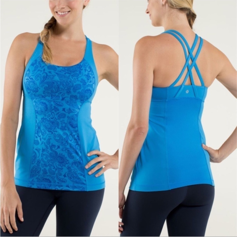 lululemon athletica Bright Blue Printed Crisscross Tank